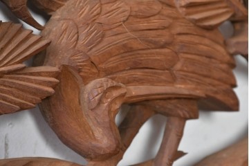 ヴィンテージ建具　昭和後期　井波彫刻　光月作　松に鶴図を格調高く彫り表した欄間2枚セット　(R-089244)