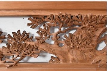ヴィンテージ建具　昭和後期　井波彫刻　成彬作　縁起の良い松竹梅図の欄間2枚セット　(R-089245)