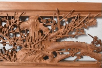 ヴィンテージ建具　昭和後期　井波彫刻　成彬作　縁起の良い松竹梅図の欄間2枚セット　(R-089245)