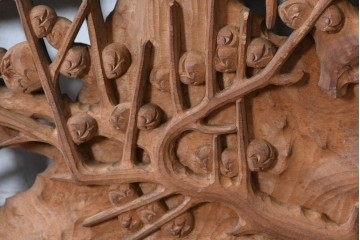 ヴィンテージ建具　昭和後期　井波彫刻　成彬作　縁起の良い松竹梅図の欄間2枚セット　(R-089245)