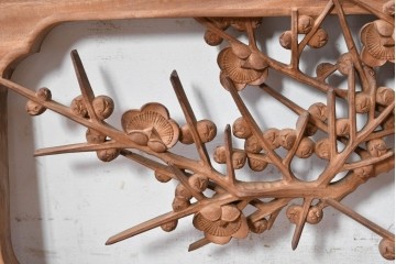 ヴィンテージ建具　昭和後期　井波彫刻　成彬作　縁起の良い松竹梅図の欄間2枚セット　(R-089245)