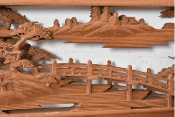 ヴィンテージ建具　昭和後期　井波彫刻　名工 横山一夢作　近江八景図を精緻に彫り上げた欄間2枚セット　(R-089246)