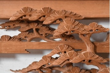 ヴィンテージ建具　昭和後期　井波彫刻　名工 横山一夢作　近江八景図を精緻に彫り上げた欄間2枚セット　(R-089246)