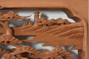 ヴィンテージ建具　昭和後期　井波彫刻　名工 横山一夢作　近江八景図を精緻に彫り上げた欄間2枚セット　(R-089246)