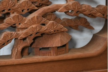 ヴィンテージ建具　昭和後期　井波彫刻　名工 横山一夢作　近江八景図を精緻に彫り上げた欄間2枚セット　(R-089246)