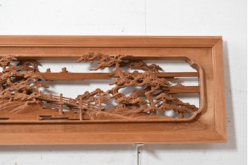 ヴィンテージ建具　昭和後期　井波彫刻　名工 横山一夢作　近江八景図を精緻に彫り上げた欄間2枚セット　(R-089246)