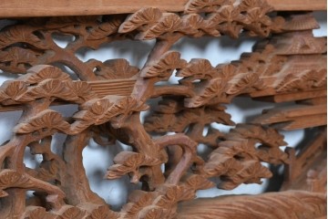 ヴィンテージ建具　昭和後期　井波彫刻　名工 横山一夢作　近江八景図を精緻に彫り上げた欄間2枚セット　(R-089246)