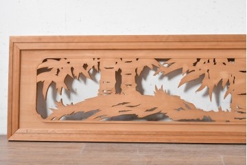 ヴィンテージ建具　昭和後期　竹の透かし彫りが涼やかな欄間2枚セット　(R-089247)