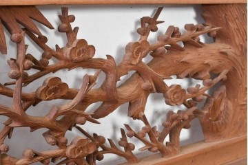 ヴィンテージ建具　昭和後期　井波彫刻　幅約2.1m　和の趣を深める松竹梅図の彫刻欄間2枚セット　(R-089252)