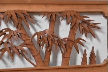 ヴィンテージ建具　昭和後期　井波彫刻　幅約2.1m　和の趣を深める松竹梅図の彫刻欄間2枚セット　(R-089252)