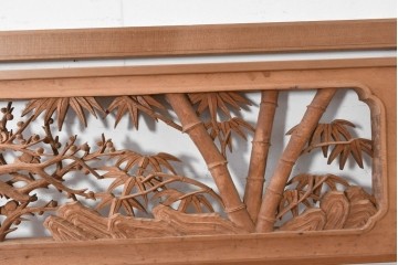 ヴィンテージ建具　昭和後期　井波彫刻　幅約2.1m　和の趣を深める松竹梅図の彫刻欄間2枚セット　(R-089252)