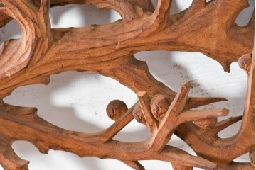 ヴィンテージ建具　昭和中期から昭和後期　井波彫刻　寿光作　幅約2.1m　松竹梅図を表した欄間2枚セット　(R-089253)