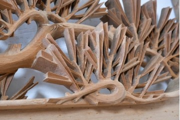 ヴィンテージ建具　昭和後期　井波彫刻　松竹梅が広がる幅約2.3mの欄間2枚セット　(R-089254)