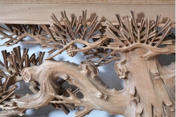 ヴィンテージ建具　昭和中期から昭和後期　井波彫刻　清雲作　松竹梅図の細やかな彫刻を楽しめる欄間2枚セット　(R-089255)