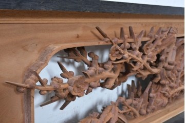 ヴィンテージ建具　昭和中期から昭和後期　井波彫刻　清雲作　松竹梅図の細やかな彫刻を楽しめる欄間2枚セット　(R-089255)