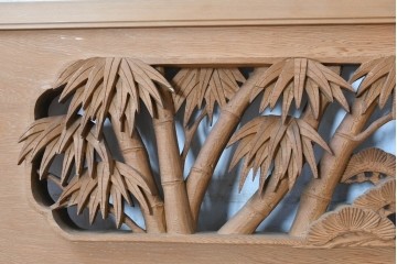ヴィンテージ建具　昭和後期　屋久杉?　力強い松としなやかな竹を表した彫刻欄間1枚　(R-089258)