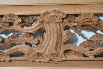ヴィンテージ建具　昭和後期　屋久杉?　力強い松としなやかな竹を表した彫刻欄間1枚　(R-089258)