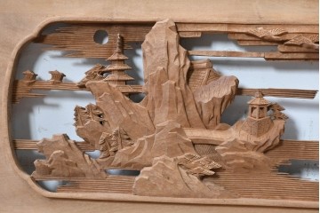 ヴィンテージ建具　昭和中期　北陸産　近江八景図　風景を繊細に彫り上げた欄間1枚　(R-089259)
