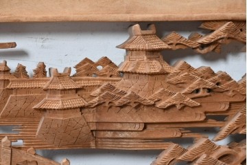 ヴィンテージ建具　昭和中期　北陸産　近江八景図　風景を繊細に彫り上げた欄間1枚　(R-089259)
