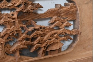ヴィンテージ建具　昭和中期　北陸産　近江八景図　風景を繊細に彫り上げた欄間1枚　(R-089259)