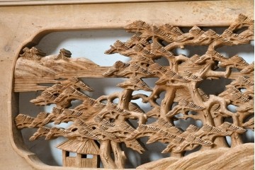 ヴィンテージ建具　昭和中期　北陸産　近江八景図　風景を繊細に彫り上げた欄間1枚　(R-089259)