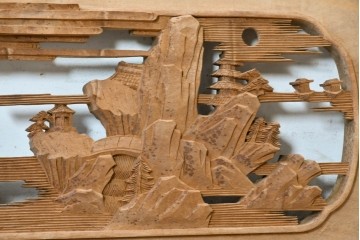 ヴィンテージ建具　昭和中期　北陸産　近江八景図　風景を繊細に彫り上げた欄間1枚　(R-089259)