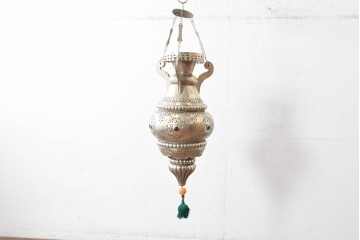 《引っ掛けシーリング式ペンダントライト加工費込み》　ヴィンテージ照明　モロッコ　真鍮　透かし模様と丸みのあるフォルムが印象的なペンダントライト　(R-089267)