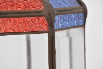 《引っ掛けシーリング式ペンダントライト加工費込み》　ヴィンテージ照明　アラビアン　色ガラスの意匠がレトロなランタン型ペンダントライト　(R-089268)