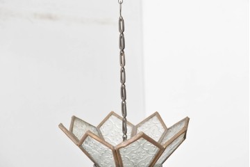 《引っ掛けシーリング式ペンダントライト加工費込み》　ヴィンテージ照明　アラビアン　銅フレーム　ガラスの意匠がレトロで可愛らしいペンダントライト　(R-089271)