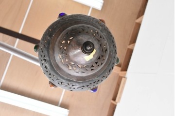 《引っ掛けシーリング式ペンダントライト加工費込み》　ヴィンテージ照明　モロッコ　真鍮　異国情緒あふれる吊り下げ照明2個セット　(R-089275)