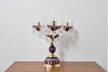 《スタンドライト加工費込み》　中古　美品　チェコ　LIGLASS(リグラス)　紫色の装飾が華やかな3灯置き型照明　定価推定約25万円　(R-089277)
