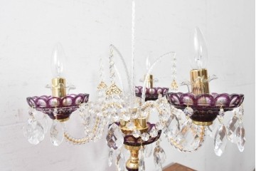《スタンドライト加工費込み》　中古　美品　チェコ　LIGLASS(リグラス)　紫色の装飾が華やかな3灯置き型照明　定価推定約25万円　(R-089277)