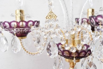 《スタンドライト加工費込み》　中古　美品　チェコ　LIGLASS(リグラス)　紫色の装飾が華やかな3灯置き型照明　定価推定約25万円　(R-089277)