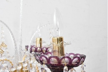 《スタンドライト加工費込み》　中古　美品　チェコ　LIGLASS(リグラス)　紫色の装飾が華やかな3灯置き型照明　定価推定約25万円　(R-089277)