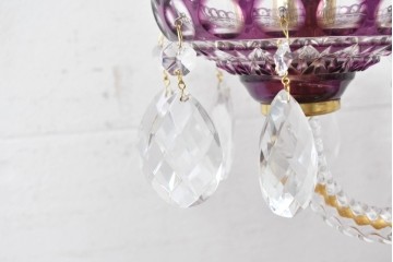 《スタンドライト加工費込み》　中古　美品　チェコ　LIGLASS(リグラス)　紫色の装飾が華やかな3灯置き型照明　定価推定約25万円　(R-089277)