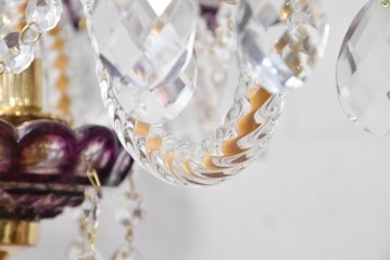 《スタンドライト加工費込み》　中古　美品　チェコ　LIGLASS(リグラス)　紫色の装飾が華やかな3灯置き型照明　定価推定約25万円　(R-089277)
