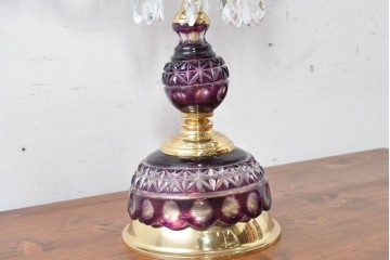 《スタンドライト加工費込み》　中古　美品　チェコ　LIGLASS(リグラス)　紫色の装飾が華やかな3灯置き型照明　定価推定約25万円　(R-089277)