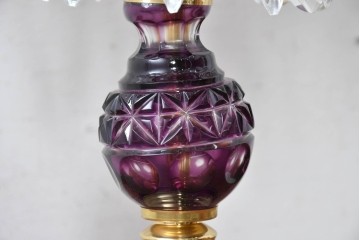 《スタンドライト加工費込み》　中古　美品　チェコ　LIGLASS(リグラス)　紫色の装飾が華やかな3灯置き型照明　定価推定約25万円　(R-089277)