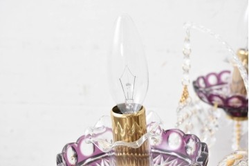 《スタンドライト加工費込み》　中古　美品　チェコ　LIGLASS(リグラス)　紫色の装飾が華やかな3灯置き型照明　定価推定約25万円　(R-089277)