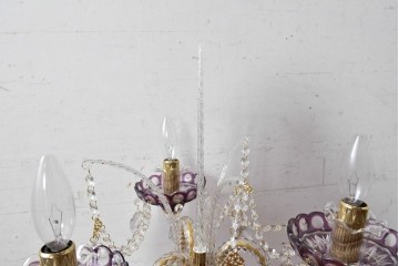 《スタンドライト加工費込み》　中古　美品　チェコ　LIGLASS(リグラス)　紫色の装飾が華やかな3灯置き型照明　定価約25万円　(R-089278)