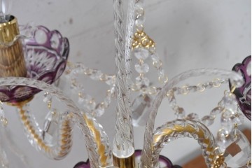 《スタンドライト加工費込み》　中古　美品　チェコ　LIGLASS(リグラス)　紫色の装飾が華やかな3灯置き型照明　定価約25万円　(R-089278)