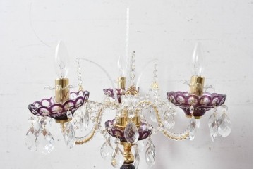 《スタンドライト加工費込み》　中古　美品　チェコ　LIGLASS(リグラス)　紫色の装飾が華やかな3灯置き型照明　定価約25万円　(R-089278)