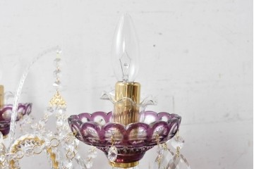 《スタンドライト加工費込み》　中古　美品　チェコ　LIGLASS(リグラス)　紫色の装飾が華やかな3灯置き型照明　定価約25万円　(R-089278)