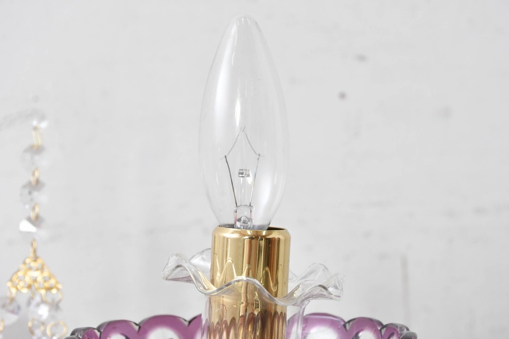 《スタンドライト加工費込み》　中古　美品　チェコ　LIGLASS(リグラス)　紫色の装飾が華やかな3灯置き型照明　定価約25万円　(R-089278)