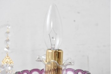 《スタンドライト加工費込み》　中古　美品　チェコ　LIGLASS(リグラス)　紫色の装飾が華やかな3灯置き型照明　定価約25万円　(R-089278)