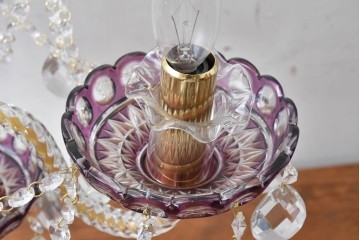 《スタンドライト加工費込み》　中古　美品　チェコ　LIGLASS(リグラス)　紫色の装飾が華やかな3灯置き型照明　定価約25万円　(R-089278)