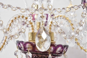 《スタンドライト加工費込み》　中古　美品　チェコ　LIGLASS(リグラス)　紫色の装飾が華やかな3灯置き型照明　定価約25万円　(R-089278)