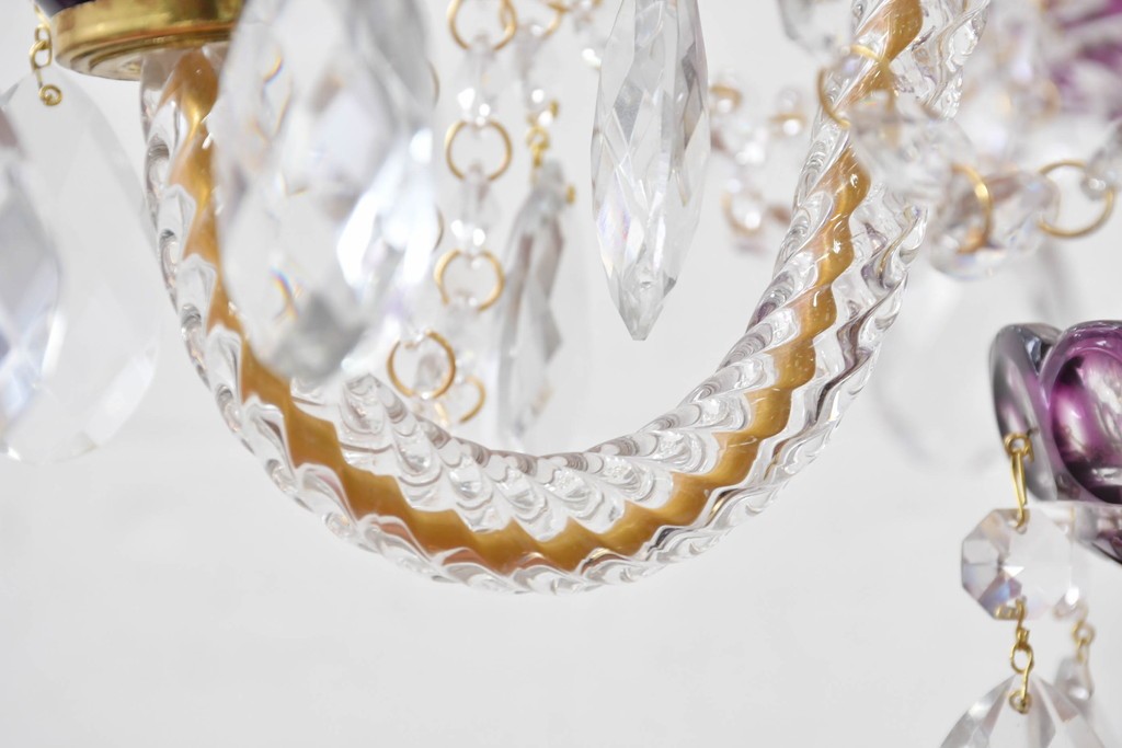 《スタンドライト加工費込み》　中古　美品　チェコ　LIGLASS(リグラス)　紫色の装飾が華やかな3灯置き型照明　定価約25万円　(R-089278)