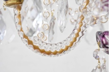 《スタンドライト加工費込み》　中古　美品　チェコ　LIGLASS(リグラス)　紫色の装飾が華やかな3灯置き型照明　定価約25万円　(R-089278)