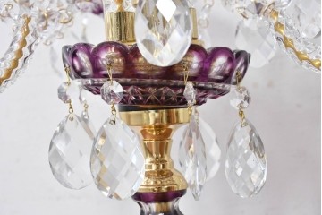 《スタンドライト加工費込み》　中古　美品　チェコ　LIGLASS(リグラス)　紫色の装飾が華やかな3灯置き型照明　定価約25万円　(R-089278)
